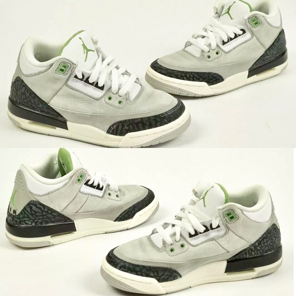 Nike Air Jordan 3 Retro Grey/Green Youth Size 5 - Picture 2 of 7